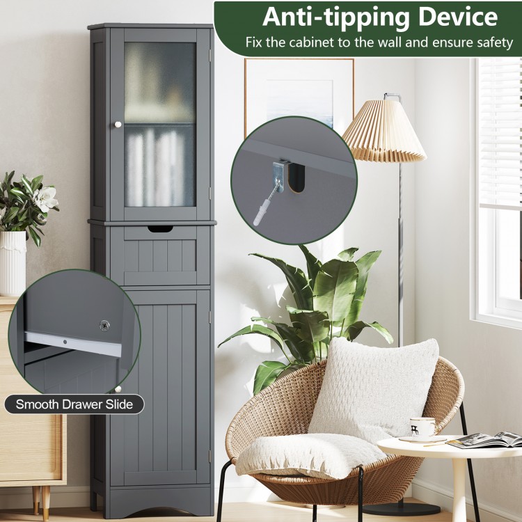 Tall Floor Storage Cabinet with 2 Doors and 1 Drawer for Bathroom