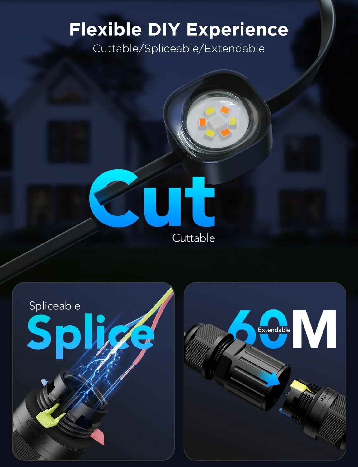 Govee Permanent Outdoor Lights Pro, 100ft with 60 RGBIC LED Lights for Daily and Accent Lighting, 75 Scene Modes for Halloween, IP67 Waterproof, Works with Alexa, Google Assistant, Matter, White