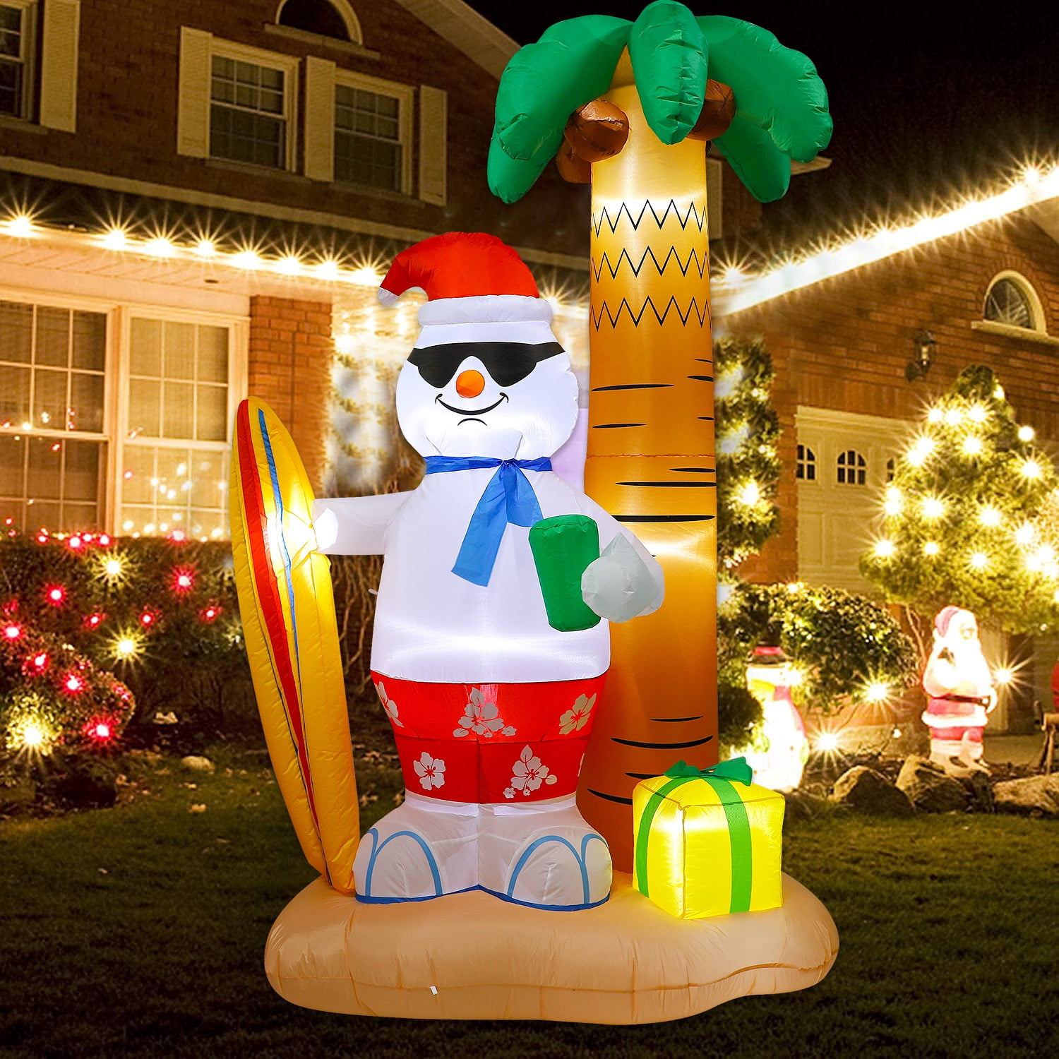 JingleJoy 8ft Inflatable Santa & Snowman with LED Lights – Outdoor Christmas Decoration