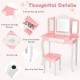 Kids Princess Vanity Table and Stool Set with Tri-folding Mirror and Drawer
