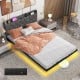 Full/Queen Size Floating Bed Frame with LED and Headboard and Charging Station