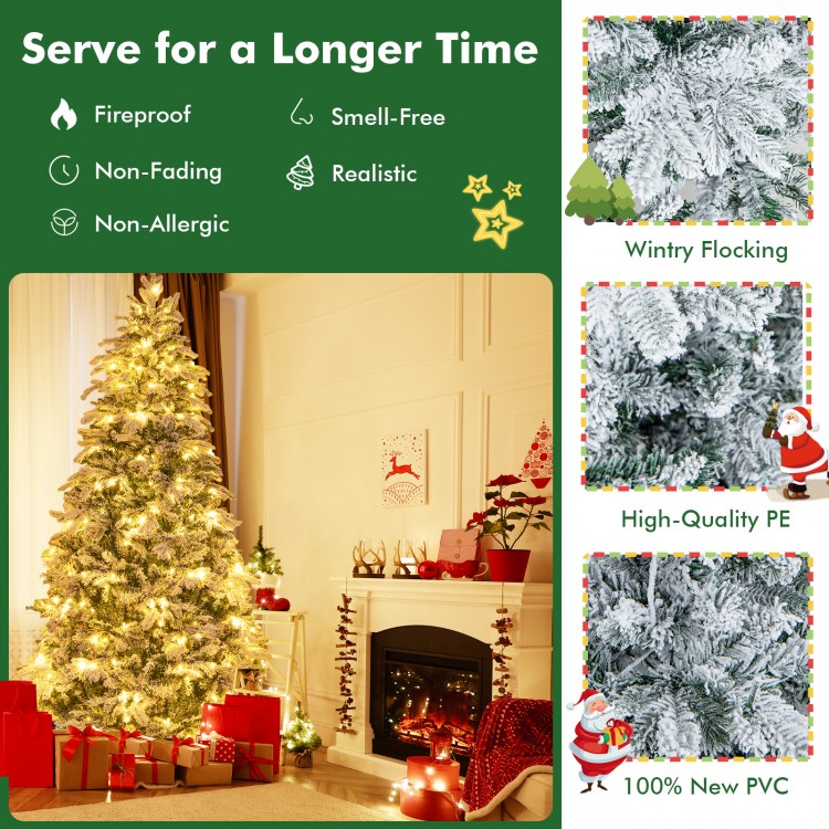 4.5/6/7 Feet Flocked Christmas Tree with Warm White LED Lights