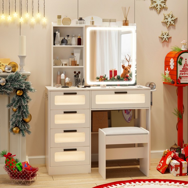 Makeup Vanity Desk with Mirror and Charging Station