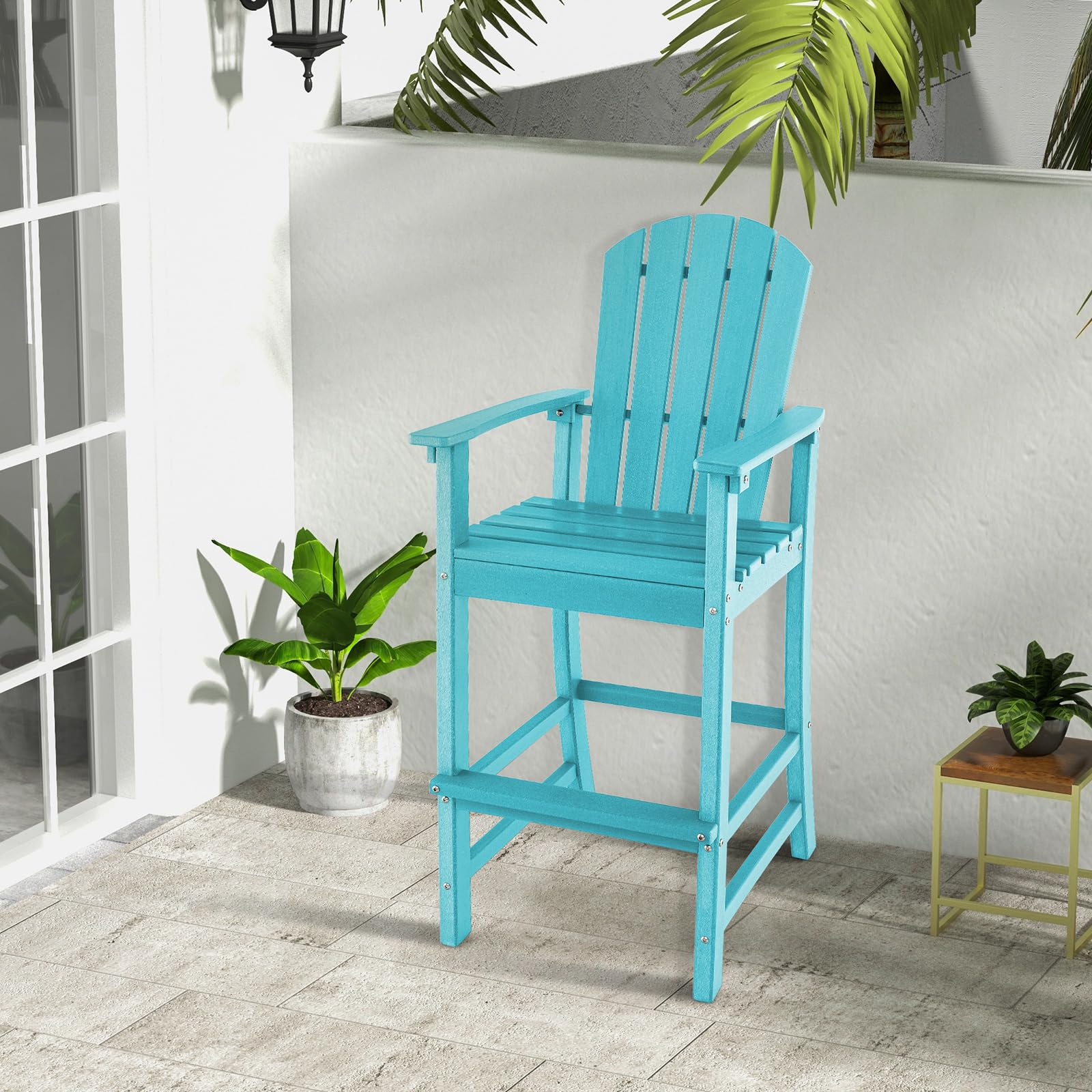 Outdoor HDPE Tall Adirondack Chairs with Armrests & Footrest, 30