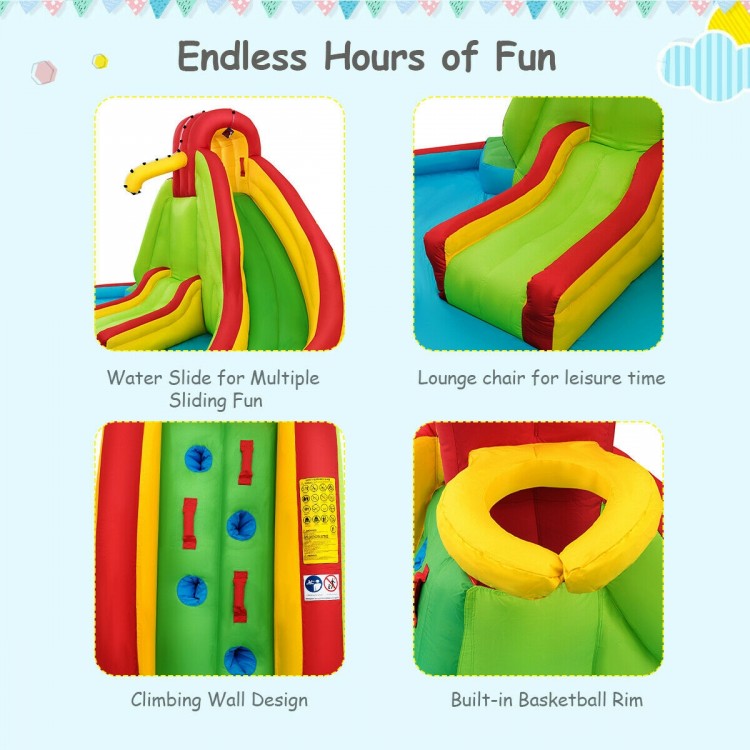 Kid's Inflatable Water Slide Bounce House with Climbing Wall and Pool Without Blower