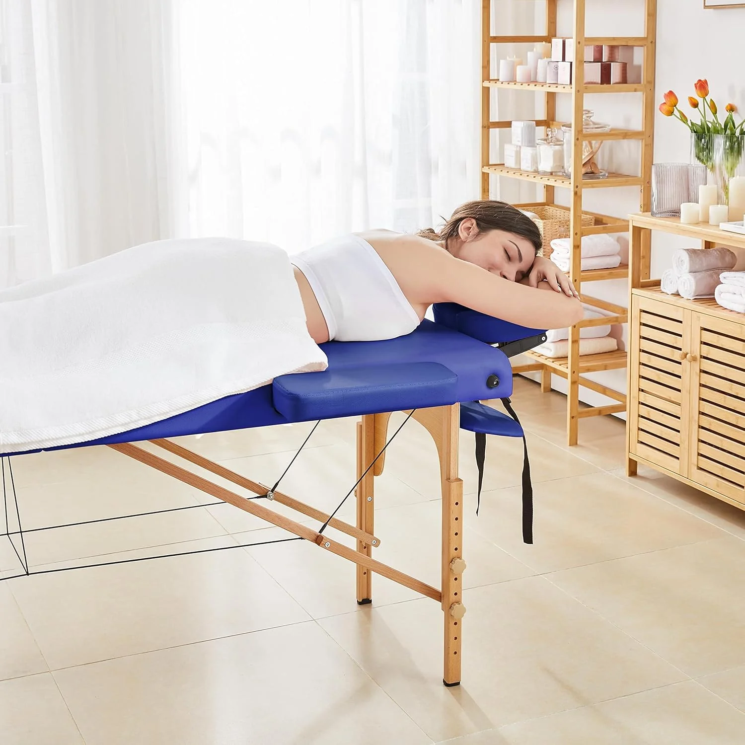 Yaheetech Massage Table Portable Lash Beds Spa Bed Massage Couch Foldable Spa Tables Adjustable 2 Fold with Non-Woven Bag 24 inch, Black