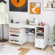 Folding Sewing Table with Charging Station and Storage Shelves