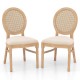 Set of 2 Dining Chairs French Style Kitchen Chair with Hand-Woven Rattan Backrest