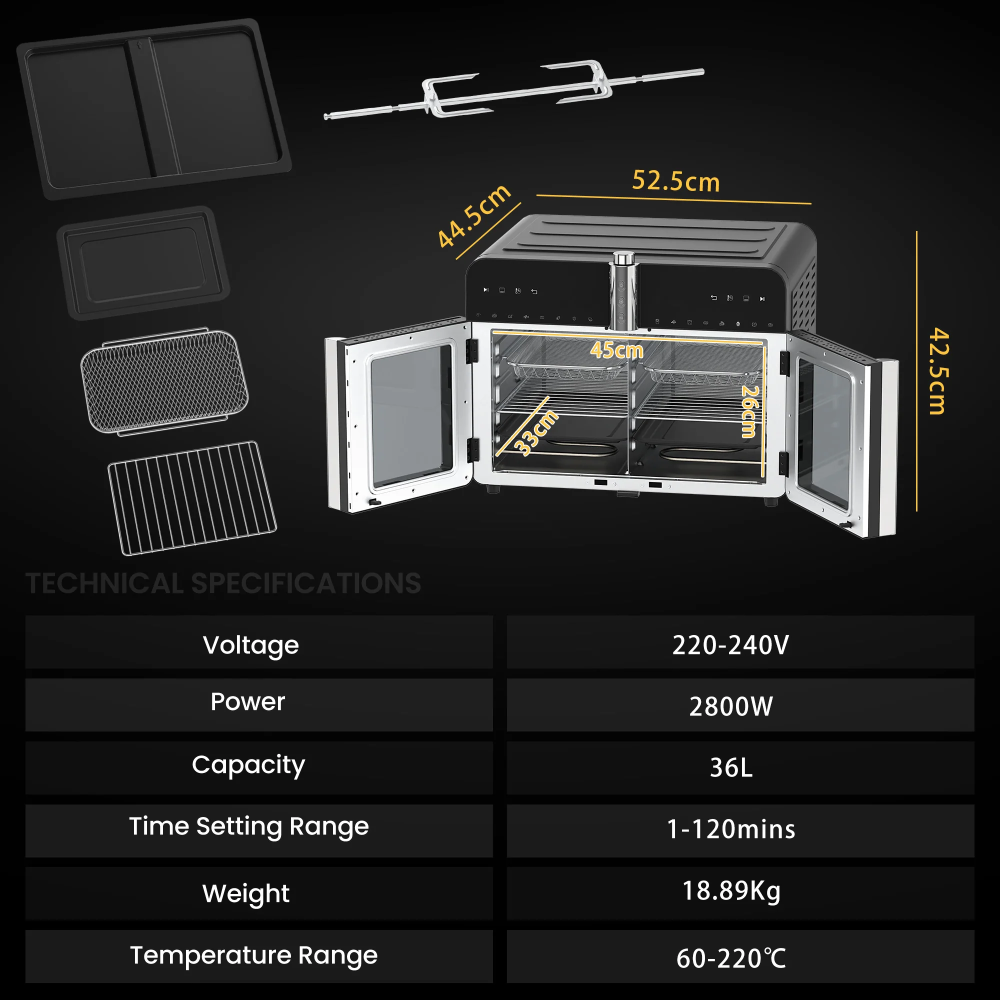 40L Air Fryer Oven 360 Toaster