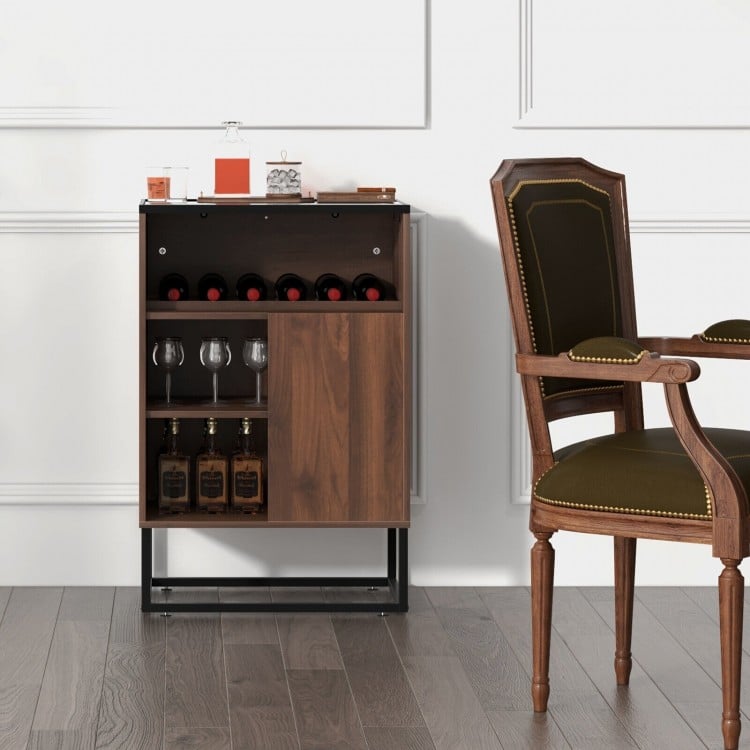 Wine Storage Cabinet Buffet Sideboard with Adjustable Shelf and Sliding Door