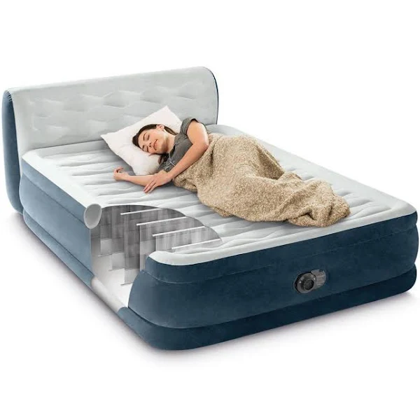 Intex Queen Size Pillow Top Air Mattress with Electric Pump & Headboard – Double High, 600 lbs Capacity