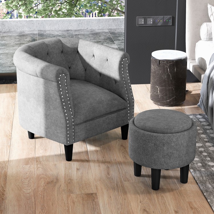 Modern Accent Chair with Ottoman Armchair Barrel Sofa Chair and Footrest