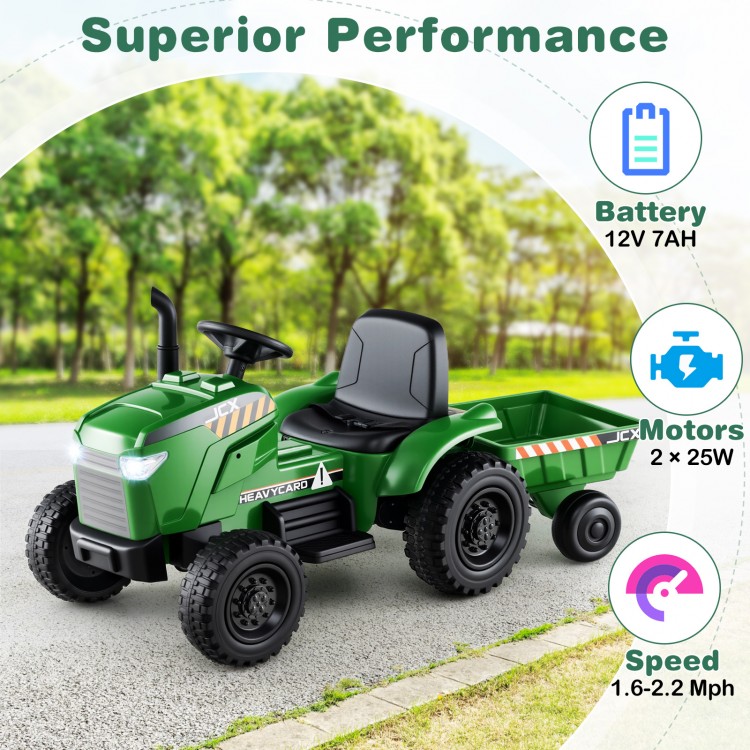 12V 2-in-1 Kids Ride On Tractor with Trailer and 3-Gear Shift