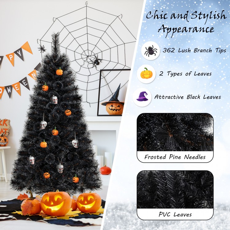 6/7/8 Feet Black Artificial Halloween Christmas Tree with PVC Branch Tips and 210/320/450 Cool White LED Lights