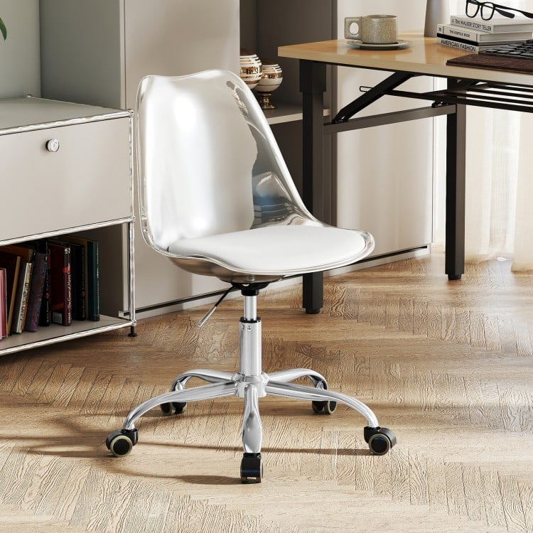 Armless Rolling Office Chair with Swivel Seat and PU Leather Cushion