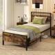 Twin/Full/Queen/King Metal Bed Frame Industrial Platform Bed with Wooden Headboard