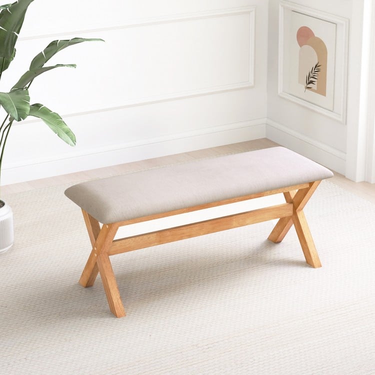 Upholstered Entryway Bench Rubber Wood Bench with Thick Padded Seat