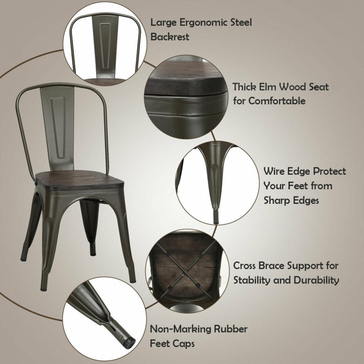 Set of 4 Tolix Style Metal Dining Wood Seat