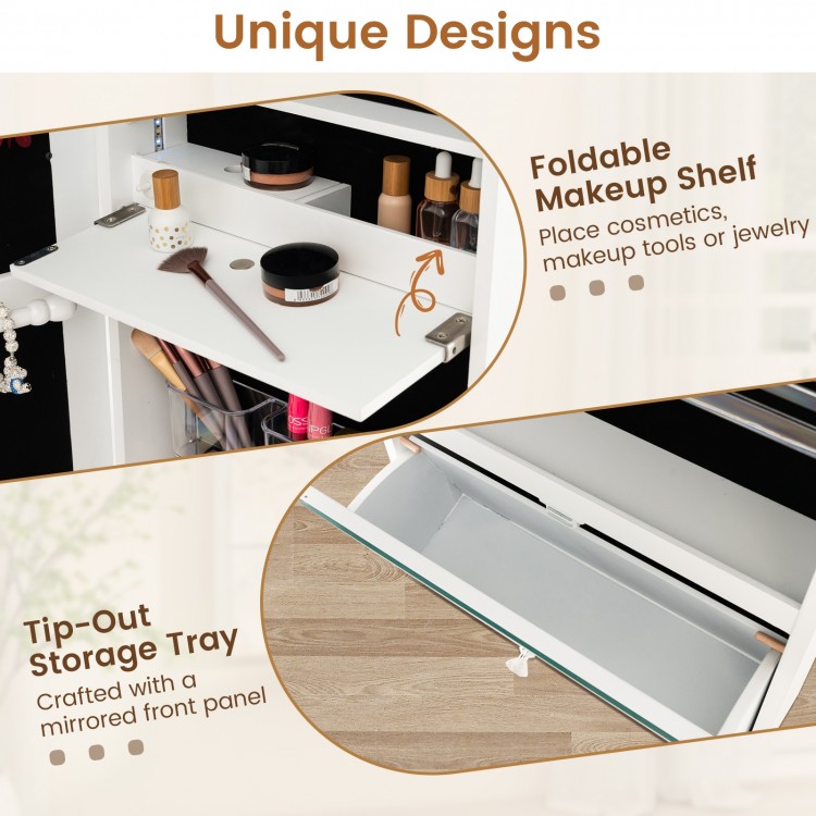 Wall Mounted Jewelry Armoire Organizer with Full-Length Frameless Mirror