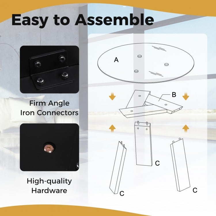 29.5 Inch Round Glass Coffee Table with Solid Rubber Wood Legs for Living Room Home Office Small Space