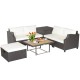 7 Pieces Hand-Woven Wicker Outdoor Furniture Set with Acacia Wood Coffee Table