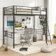 Twin Metal Loft Bed Frame with Ladder and Metal Slats Support