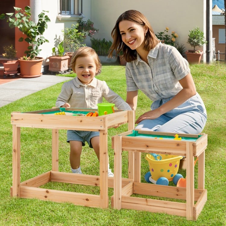 Wooden Sand and Water Tables with Protective Cover for Kids