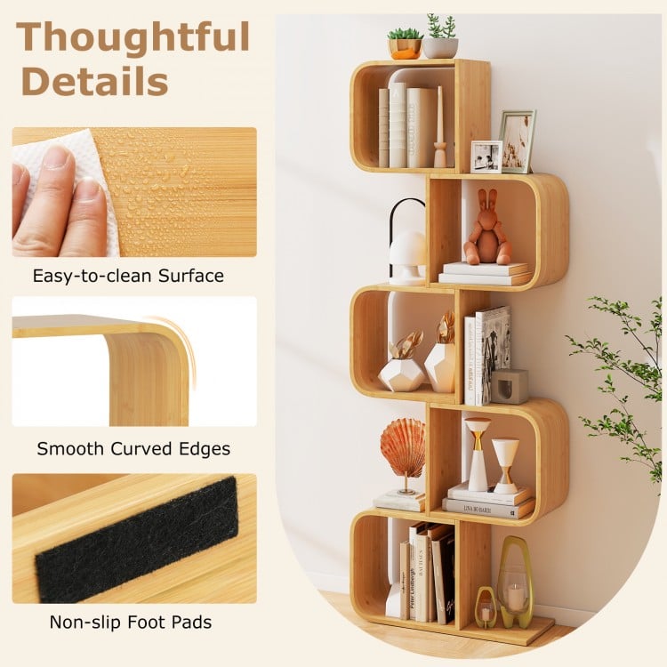 5-Tier S-Shaped Bookcase with 5 Open Cubes for Living Room