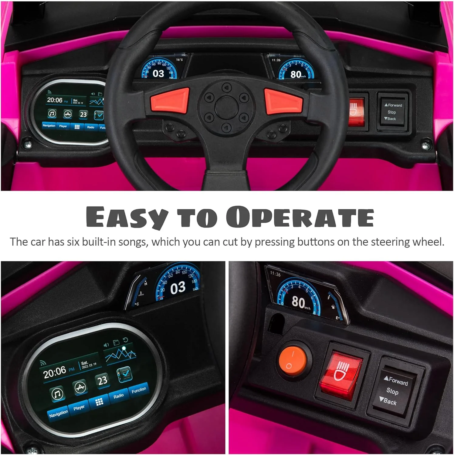 TOBBI 12V Kids Ride on Car, Electric Off-Road UTV Truck with Diverse Functions, Double Open Doors, Safety Belt, Horn, Music, and Lights for Kids Aged 3-5 Years (Rose Red)