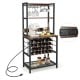 Wine Bar Cabinet Wine Rack with 4 Tier Storage Shelves and Glass Holders
