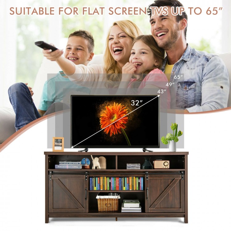 59 Inch Sliding Barn Door TV Stand with Adjustable Shelves for TVs up to 65 Inch