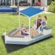 Pirate Ship Sandbox with Canopy with Bench Seats and Bottom Liner