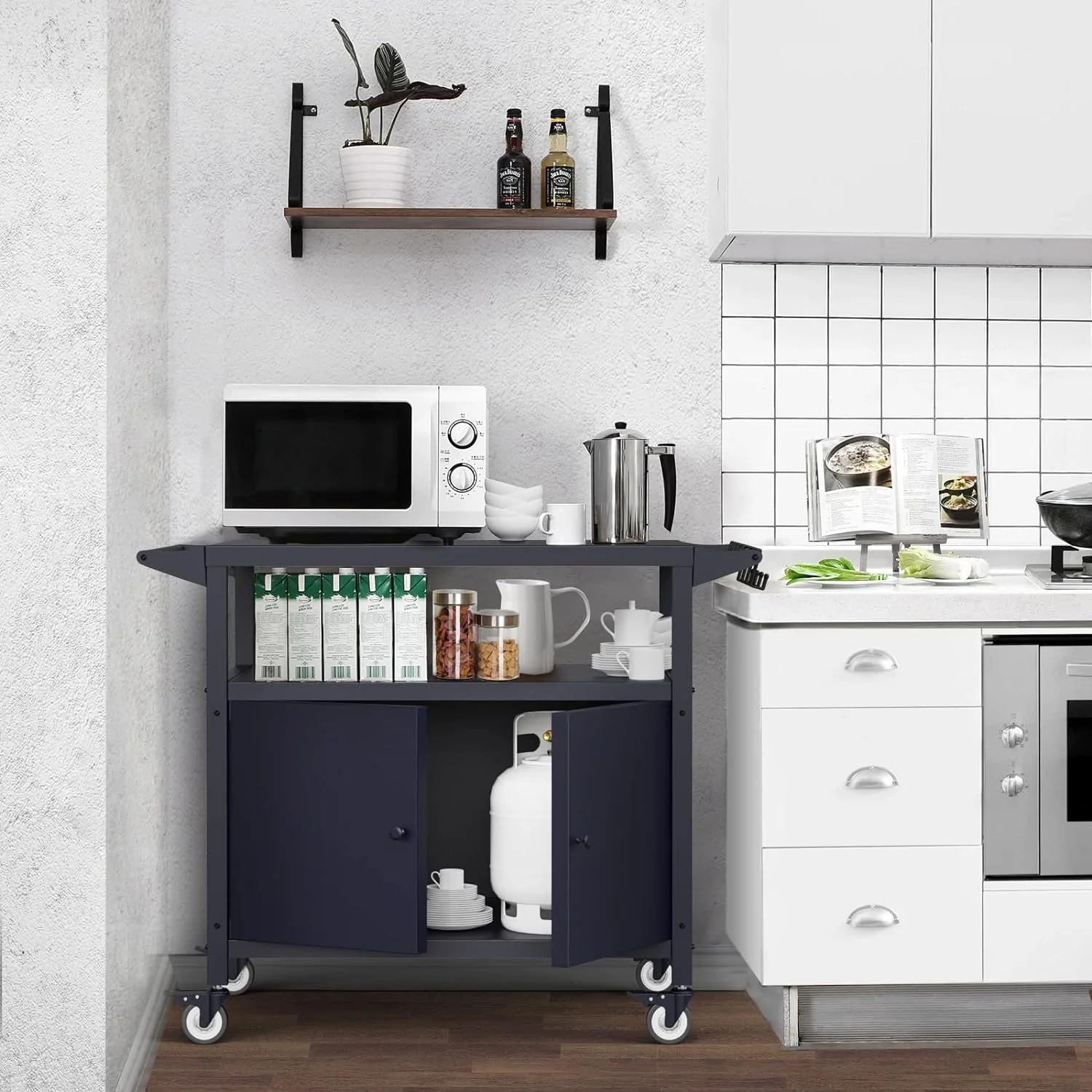 Movable Outdoor Grill Table with Storage & Utensil Hooks – BBQ Serving Cart