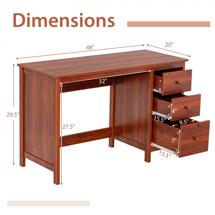 48 Inch Modern Writing Home Office Computer Desk with 3 Drawers