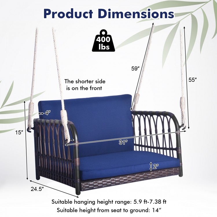 Patio Rattan Single Person Hanging Swing with Seat and Back Cushions