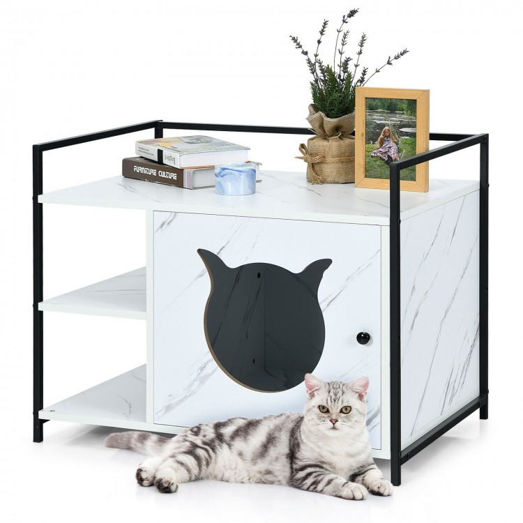 Enclosure Hidden Litter Furniture Cabinet with 2-Tier Storage Shelf