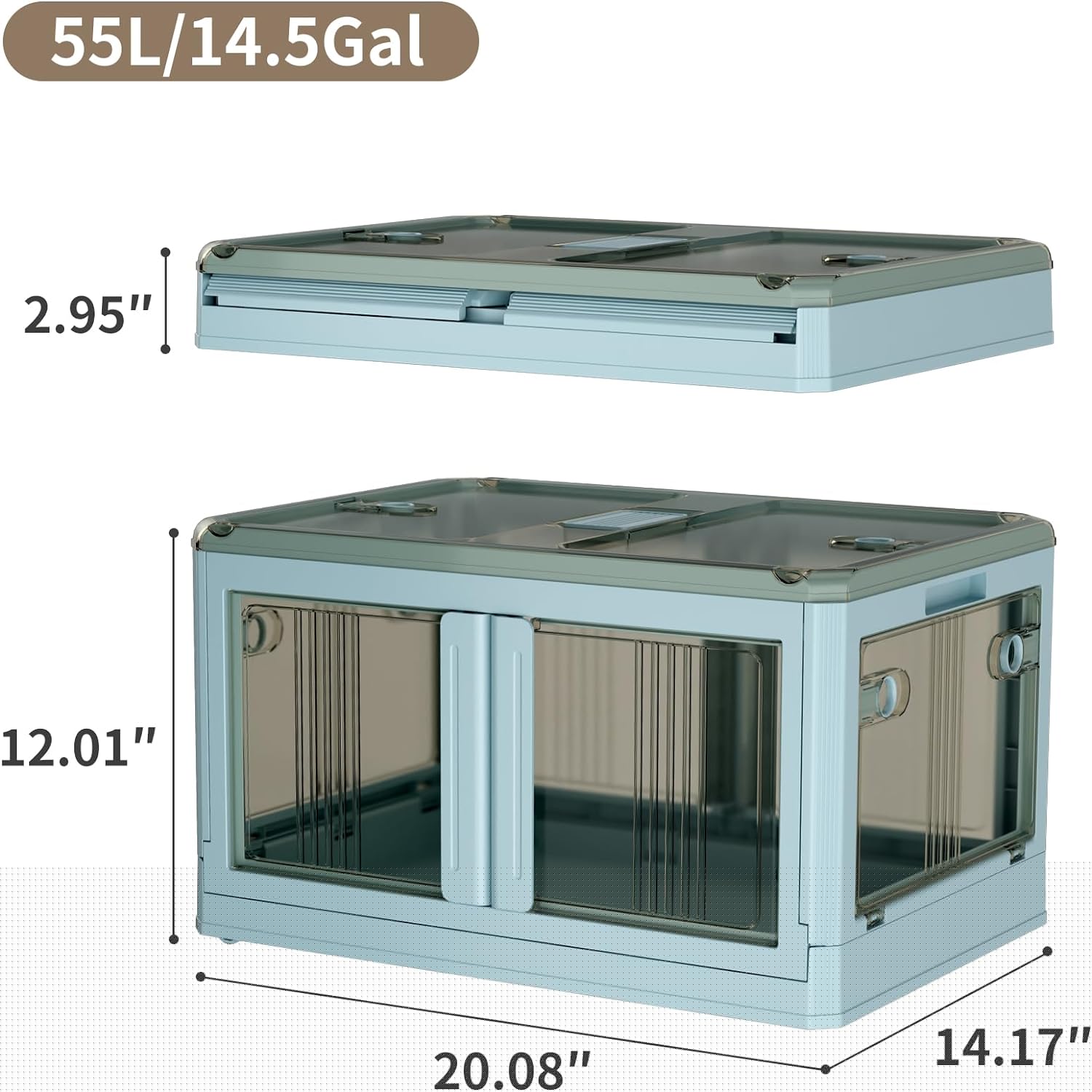 Moorehl 14.5 Gallon Blue Foldable Storage Bins with Lids, Stackable & Collapsible, 6 Pack