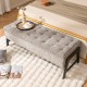 Modern Chenille Storage Bench with Solid Rubber Wood Legs