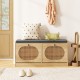 Shoe Storage Bench with Cushion Entryway Rattan Shoe Bench
