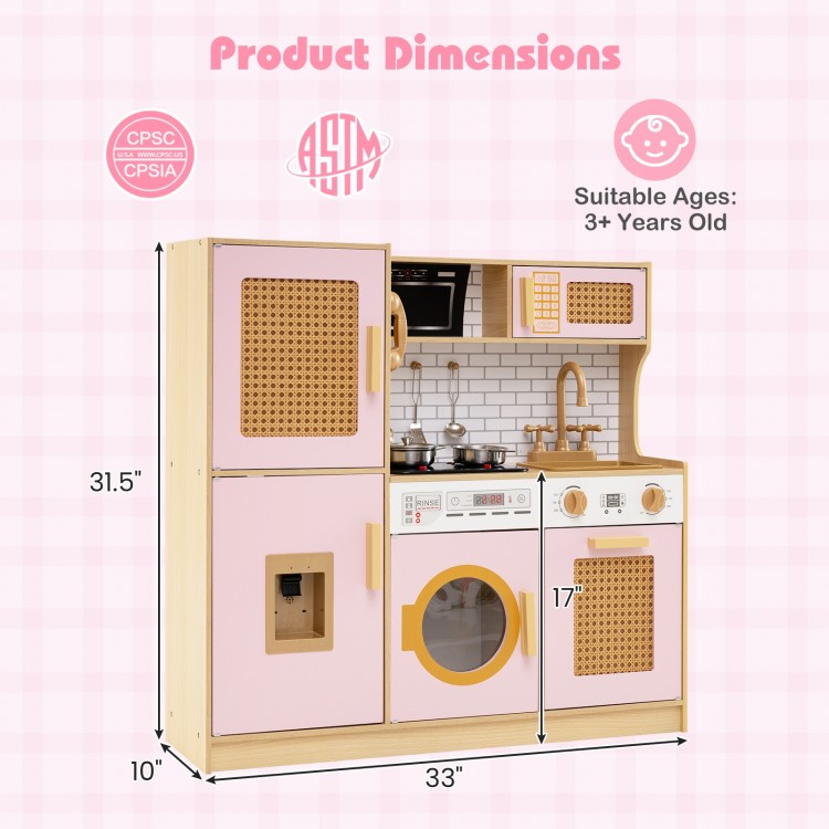 Kids Wooden Kitchen Playset with Realistic Lights and Sounds