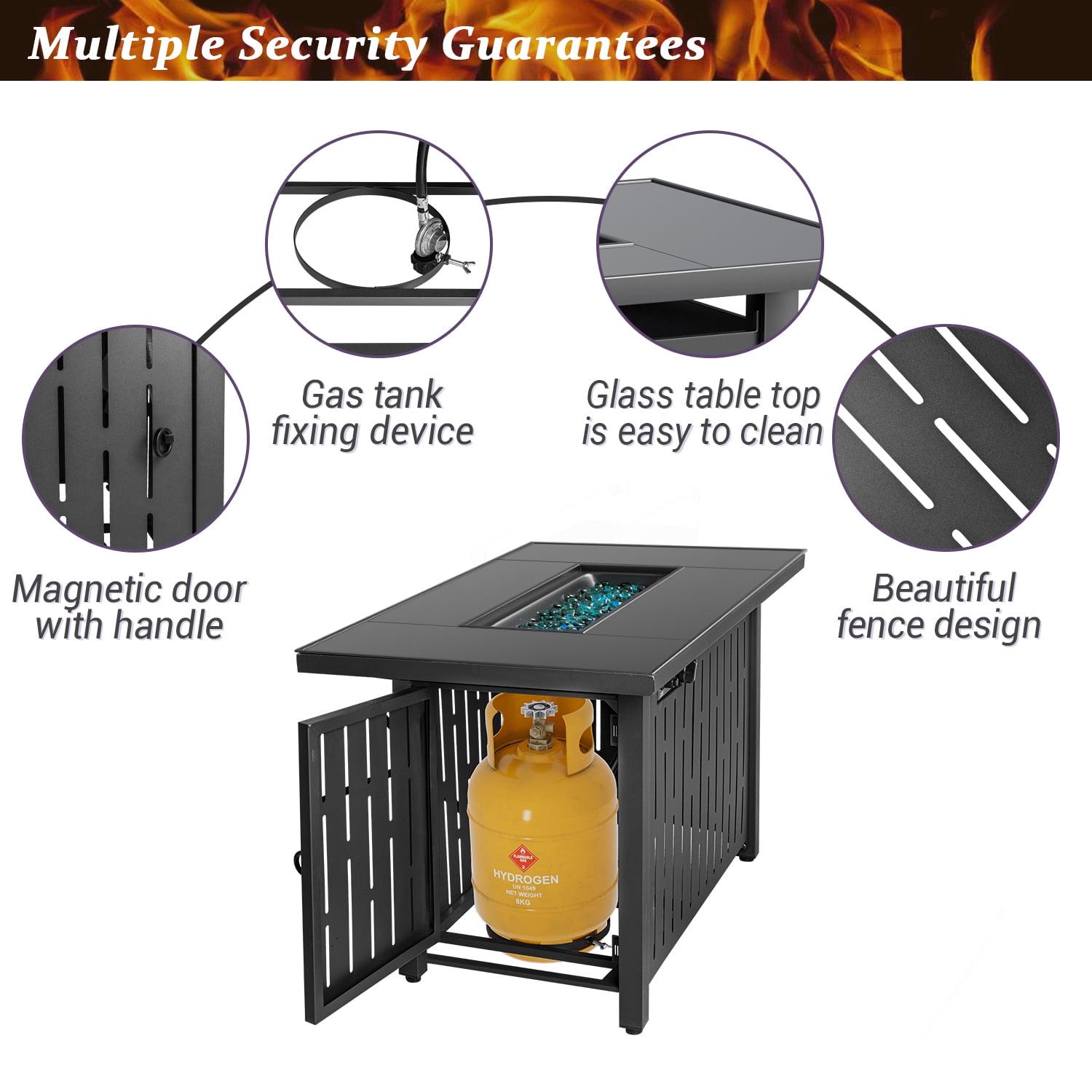 Vineego 43′′ Gas Fire Pit Table, 50,000 BTU, Black, Propane, Outdoor/Indoor, Auto-Ignition, Includes Blue Fire Glass & Cover