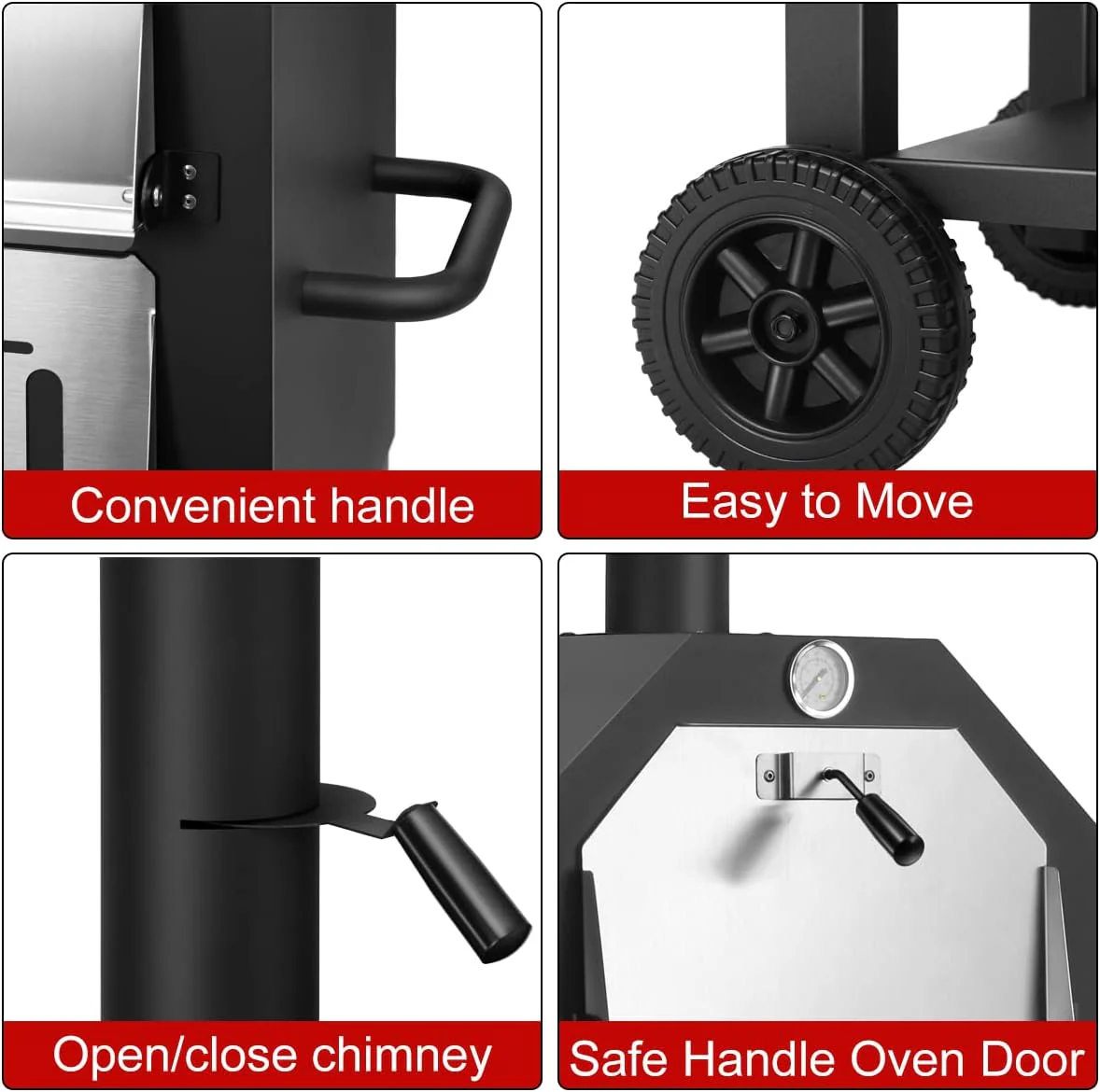 EDOSTORY Outdoor Pizza Oven, Wood Fired for Outside, Patio Maker With Stone, Peel, Grill Rack, and Waterproof Cover for Backyard Camping