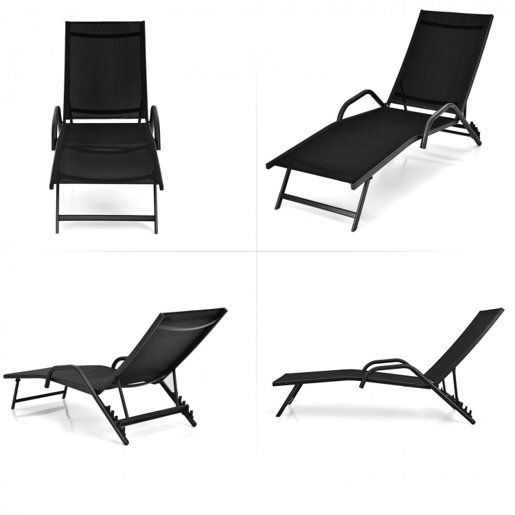 2 Pieces Outdoor Chaise Lounge with 5-Position Adjustable Backrest