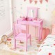 2-in-1 Kids Vanity Makeup Table and Chair Set with Flip Top Mirror