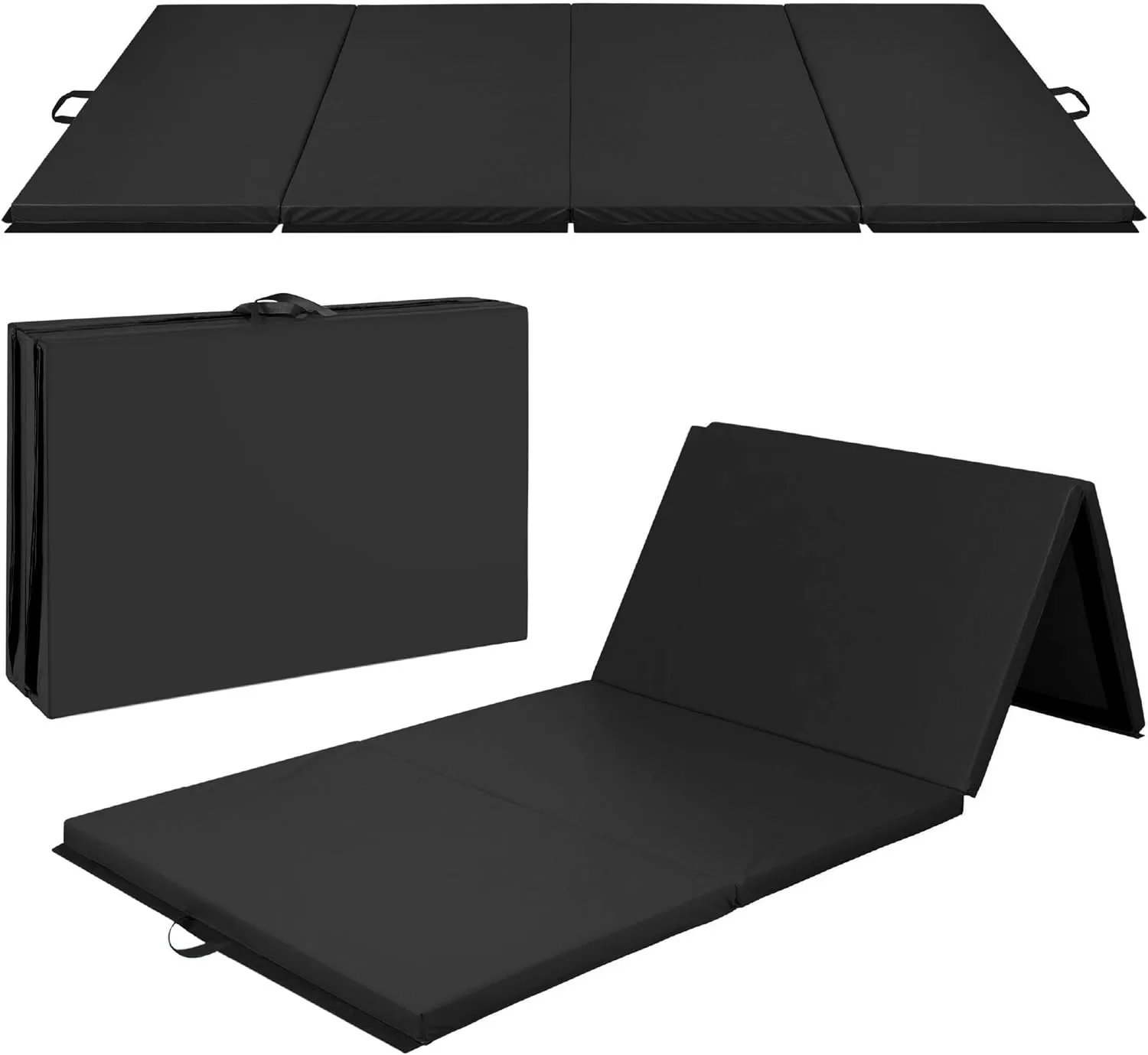 Best Choice Products 10ft Folding Gym Mat, Black, 4-Panel, EPE Foam, Exercise & Gymnastics, w/Handles