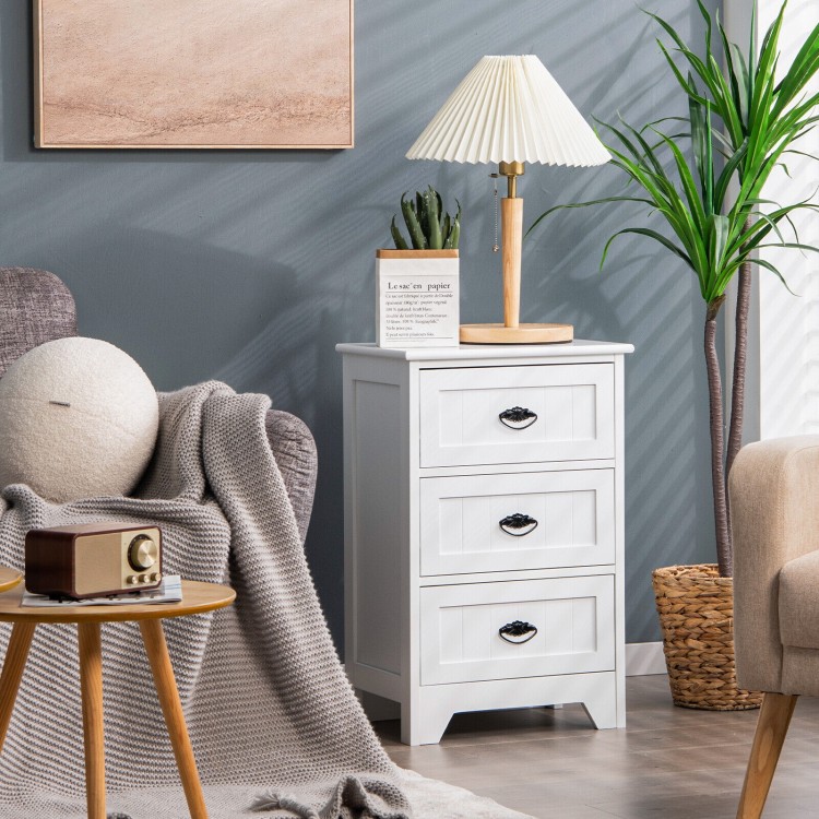 3-Drawer End Storage Wood Side Nightstand