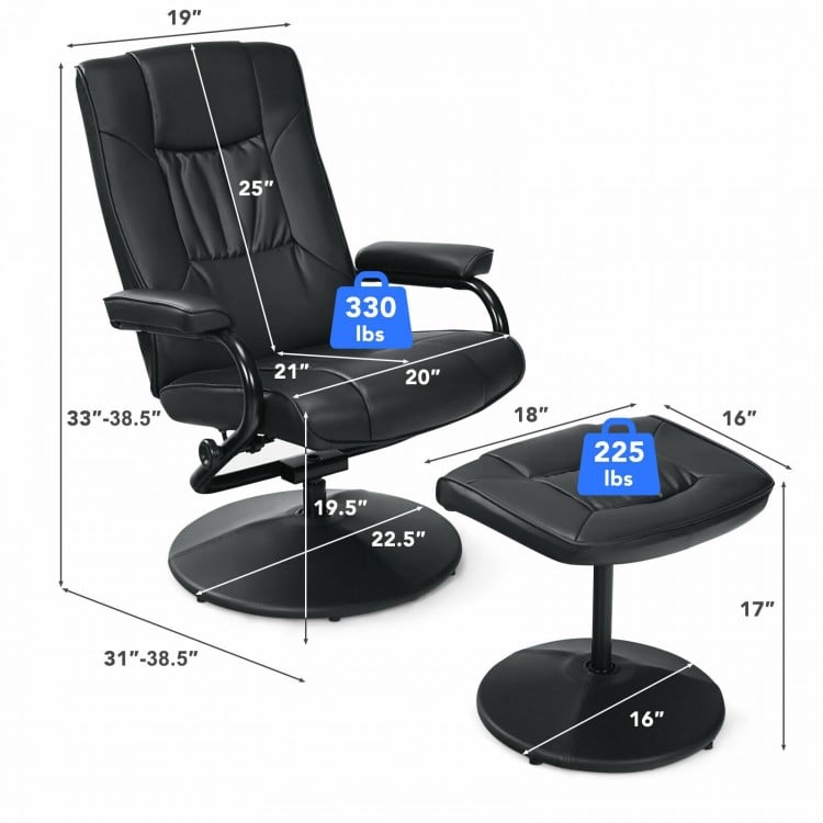 360 Degree Swivel PU Leather Recliner Chair with Ottoman and Adjustable Backrest