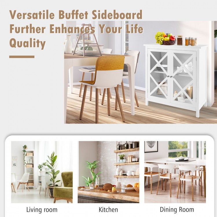 Buffet Cabinet with Tempered Glass Doors & Adjustable Shelves for Kitchen