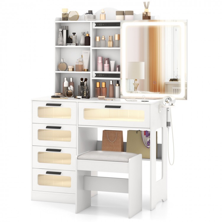 Makeup Vanity Desk with Mirror and Charging Station