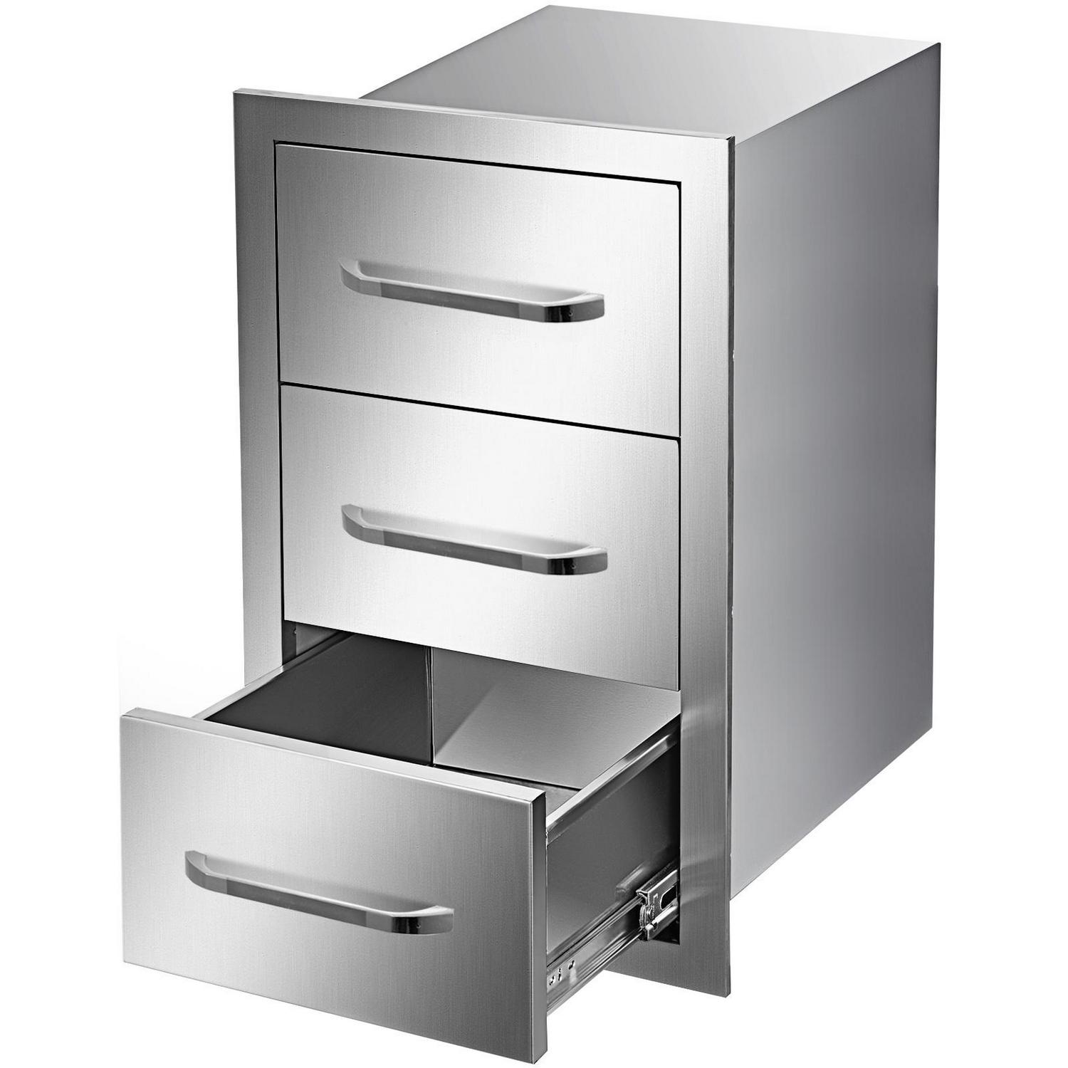VEVOR Stainless Steel Outdoor Kitchen Drawers, 16′′x21.5′′x18′′, Triple Access BBQ Island Storage, Weatherproof & Durable